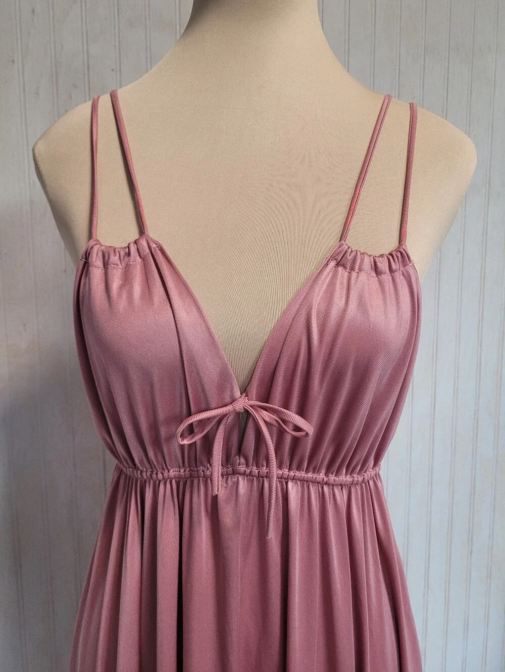 ​Vintage 70s Lingerie Nylon Empire Waist Maxi Nightgown Dusty Rose M - Picture 5 of 15
